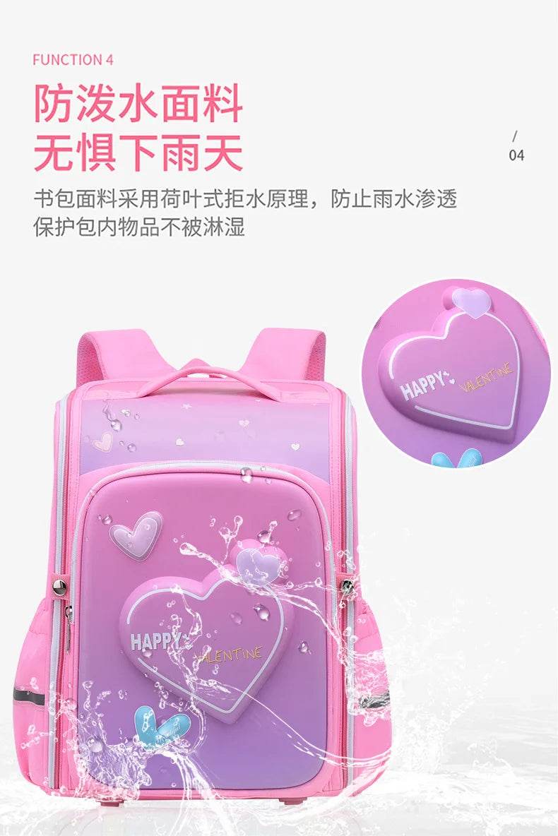 primary school bags for girls cute cartoon love heart pink school backpack student bookbag elementary school kids backpack - AIAZ