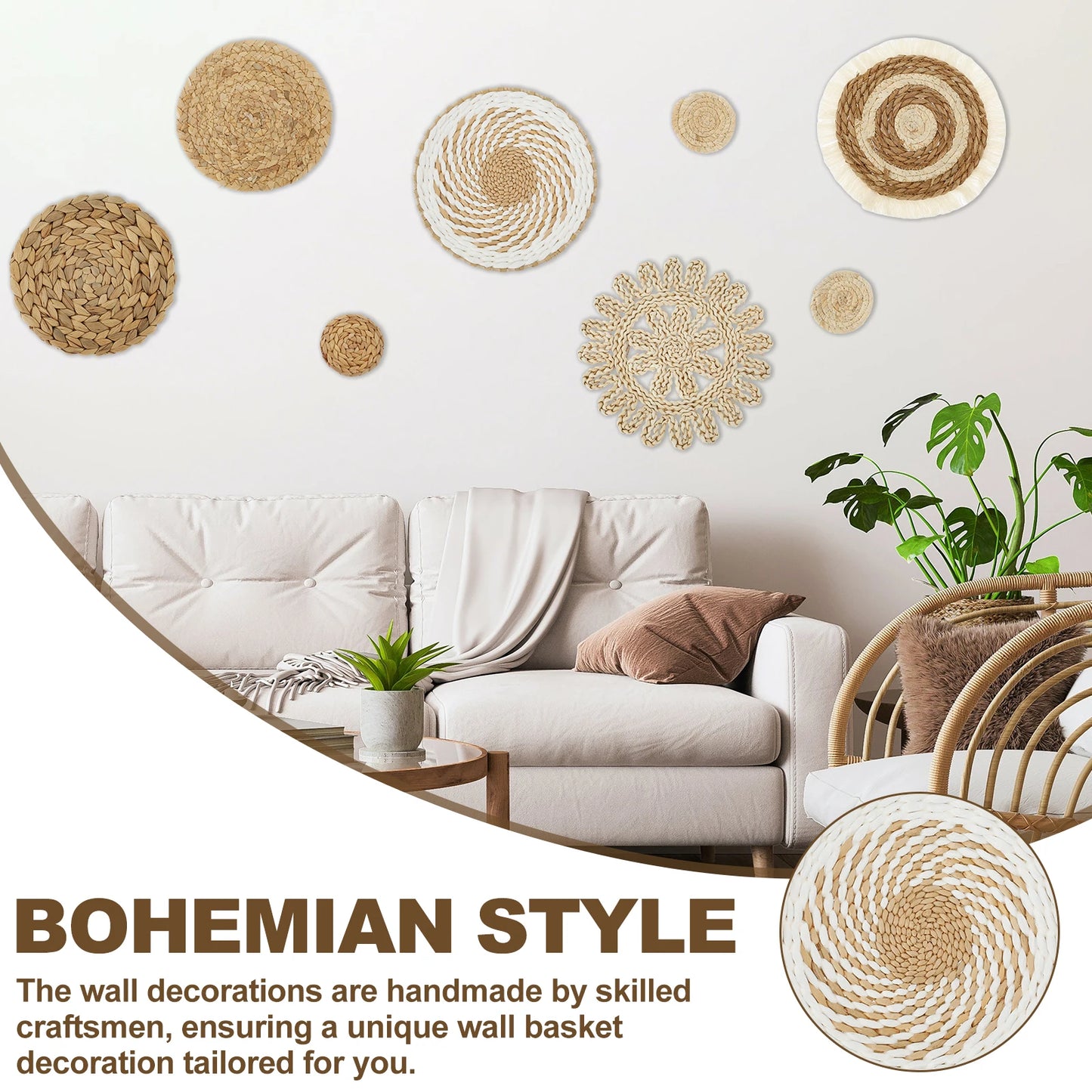 11Pcs Woven Wall Basket Decor Decorative Rattan Wicker Wall Decor Handmade Wicker Wall Baskets Aesthetic Wall Basket Decor Woven