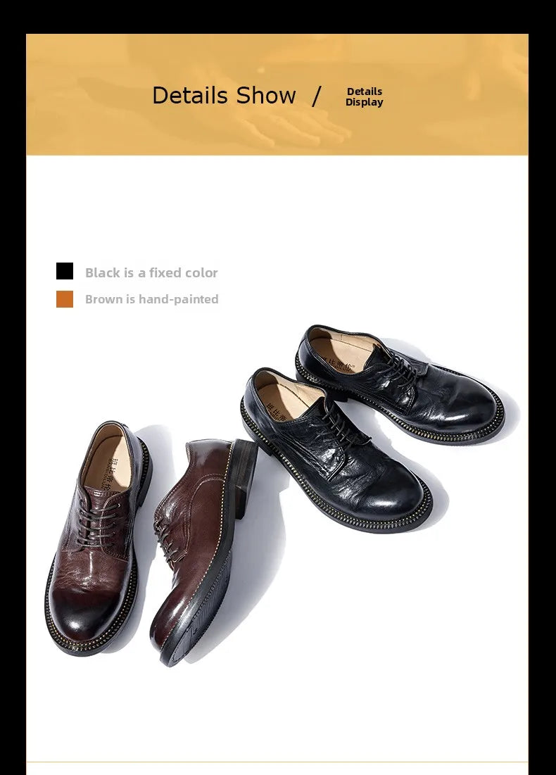 Bambi Deloren Handmade Leather  oes Men's Casual Briti Retro Busin oes Wear-Resistant Lace-Up round Toe Rubber ...