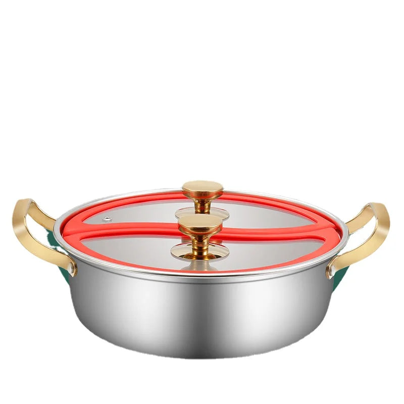 304 Stainless Steel Double-flavor Hot Pot with Lid Thickened Double Ear Soup Pot Household Induction Cooker Double Flavor HotPot