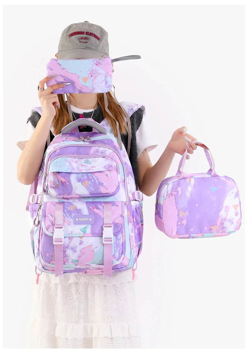 Middle School Student Backpack Children Set School Bags for Girls Kids Schoolbags Waterproof Book Bag With Lunch Bag Pencil case - AIAZ