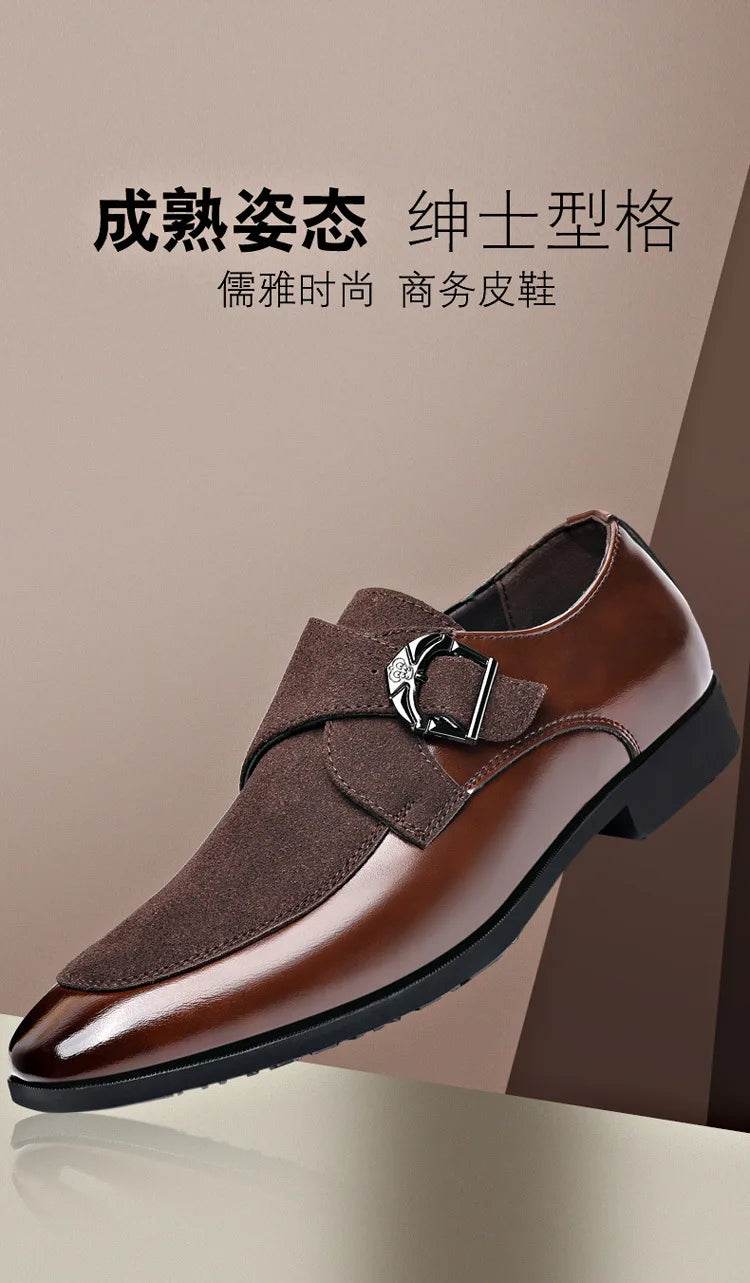 Casual Business Shoes for Men Point Toe Men Dress Buckle Shoes Luxury Men's Wedding Formal Shoes Derby Party Oxford Footwear - AIAZ
