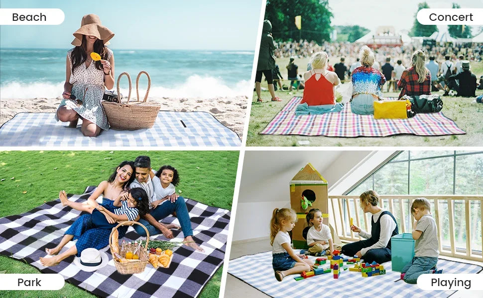 Waterproof Picnic Blanket with Carry Strap for Beach Mat or Family Outdoor Camping Party Large Picnic Outdoor Blanket