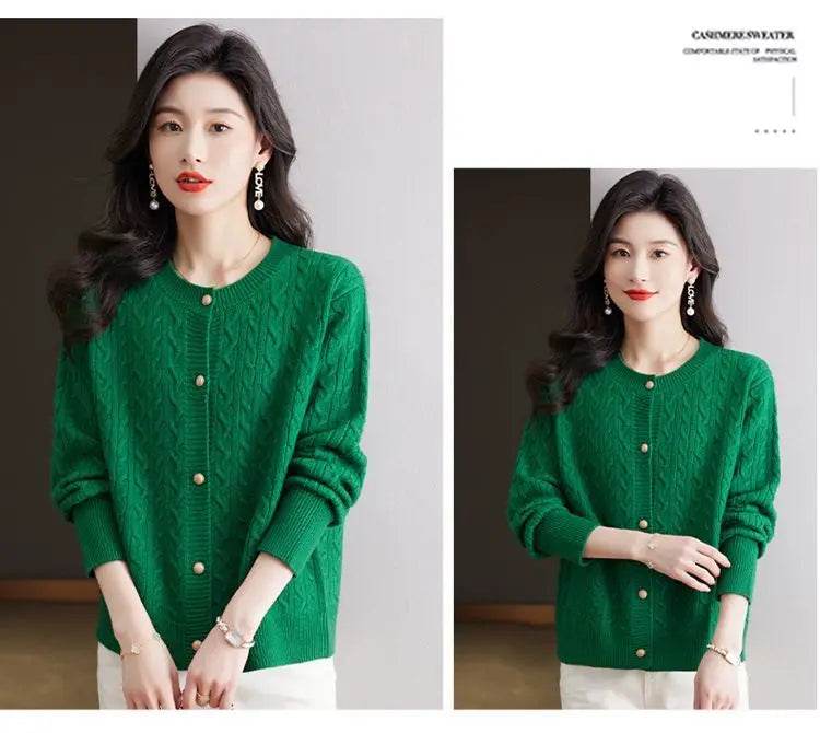 Knitted Cardigan Women's Short Spring Autumn New Top Round Neck Loose Fashionable Sweater Casual Jacket - AIAZ
