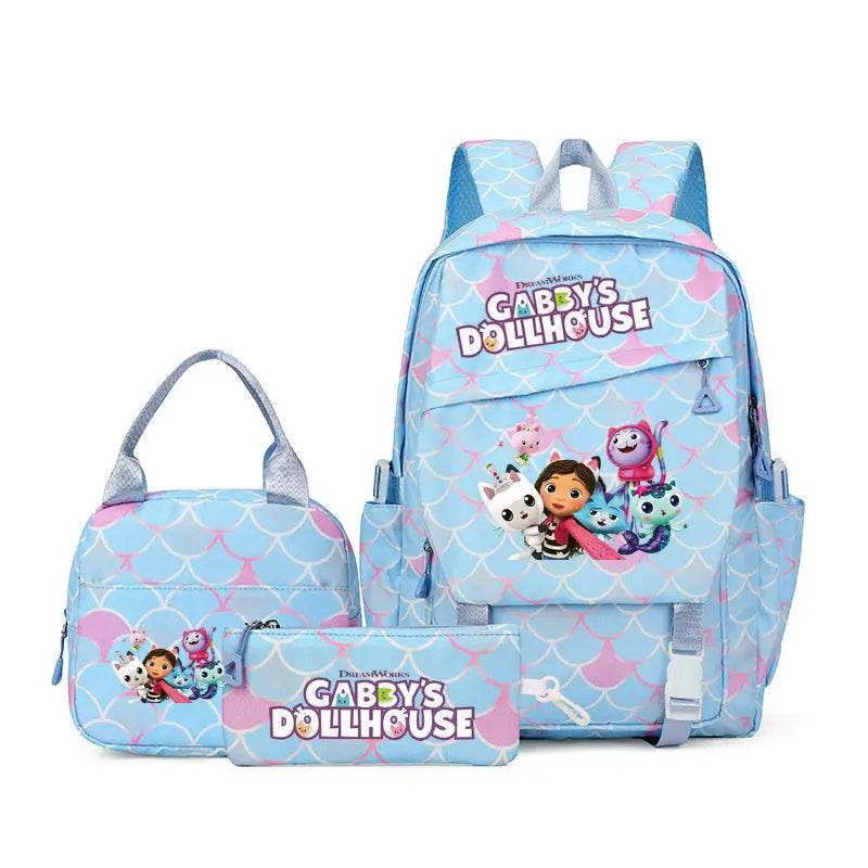 3Pcs/set Gabby Dollhouse Colorful Backpack With Lunch Bag for Girl Boy Student Teenager Rucksack Women Casual School Bags Set - AIAZ