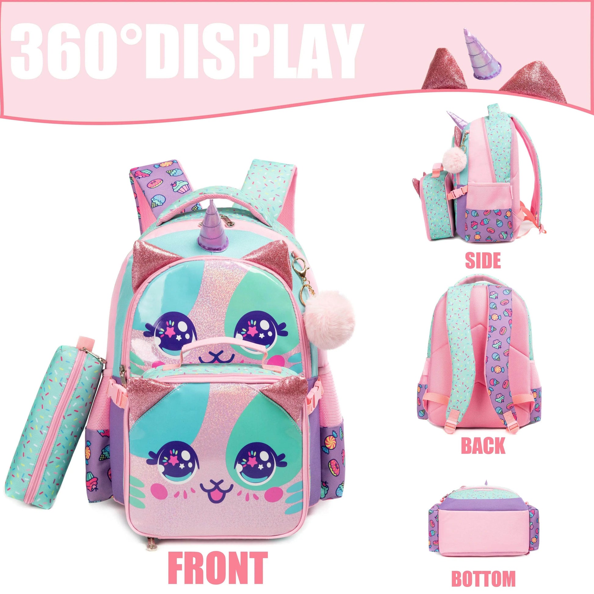 Kids Backpacks for Girls School Bag with Lunch Box School Backpack for Girls Set Cute Bookbag for Kindergarten - AIAZ