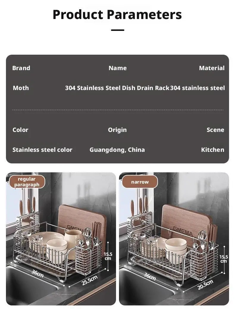 Dish Drain Rack Holder 304 Stainless Steel Bowl Drainer Tableware Cup Drying Rack Kitchen Accessories Storage Organizer Shelf
