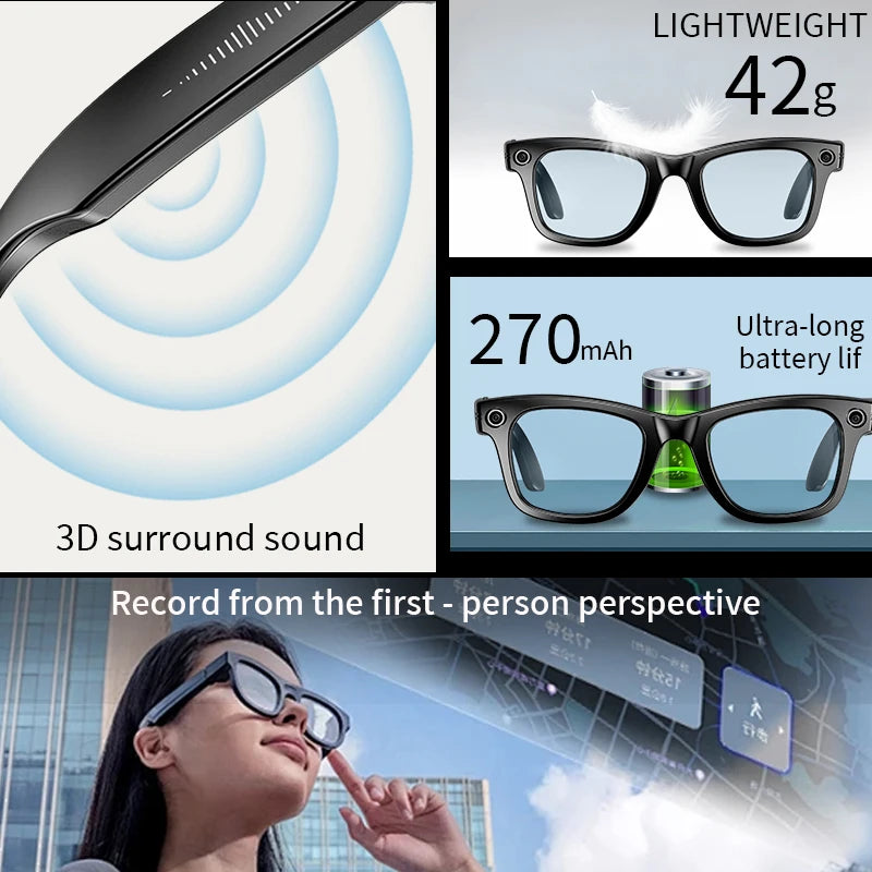 LIGE AI Smart Glasses With 800W HD Video Sport Sunglasses Bluetooth Call Voice Assistant Music Player Smart Glasse For Men Women