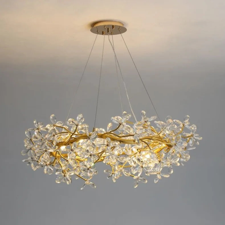Modern Ceiling Chandelier Light Gold Crystal for Living Room Bedroom Transparent Flower Chandelier Indoor Lights Home Decor
