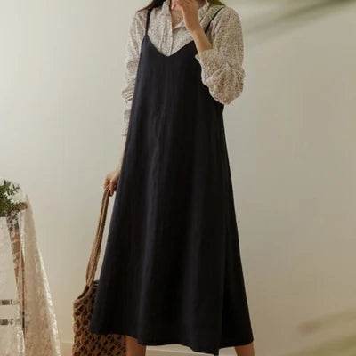 Dresses for Women 2025 Loose Elegant Dress Woman Sexy Sleeveless Spaghetti Strap Pockets Cotton Off The Shoulder Dress KE1409 - AIAZ