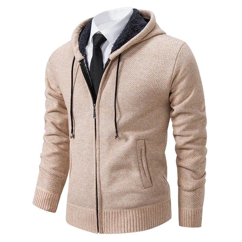 Autumn And Winter New Jersey Men's Casual Sports Coat Solid Color Stand Collar Wweater Grab Fleece Warm Zipper Cardigan - AIAZ