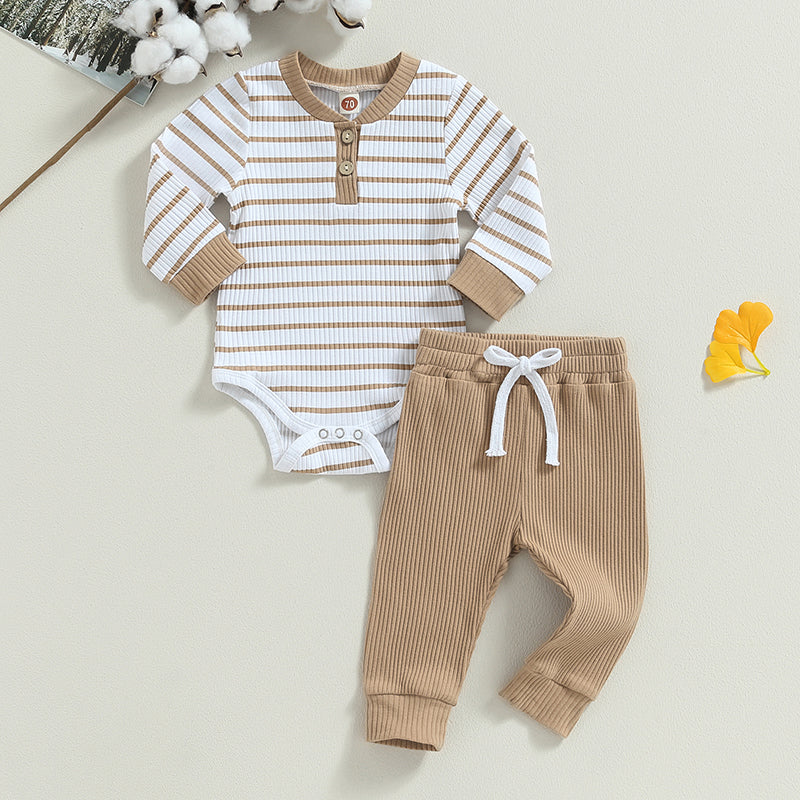 Citgeett Autumn Infant Baby Boy Fall Outfits Long Sleeve Striped Print Romper + Pants Set Warm Clothes