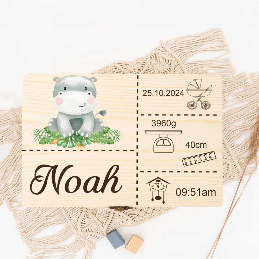 Personalised Safari Animal Baby Memory Box Custom Wooden Boxes Newborn Shower Gift Baby Birth Stats Keepsake Box Umbilical Boxes