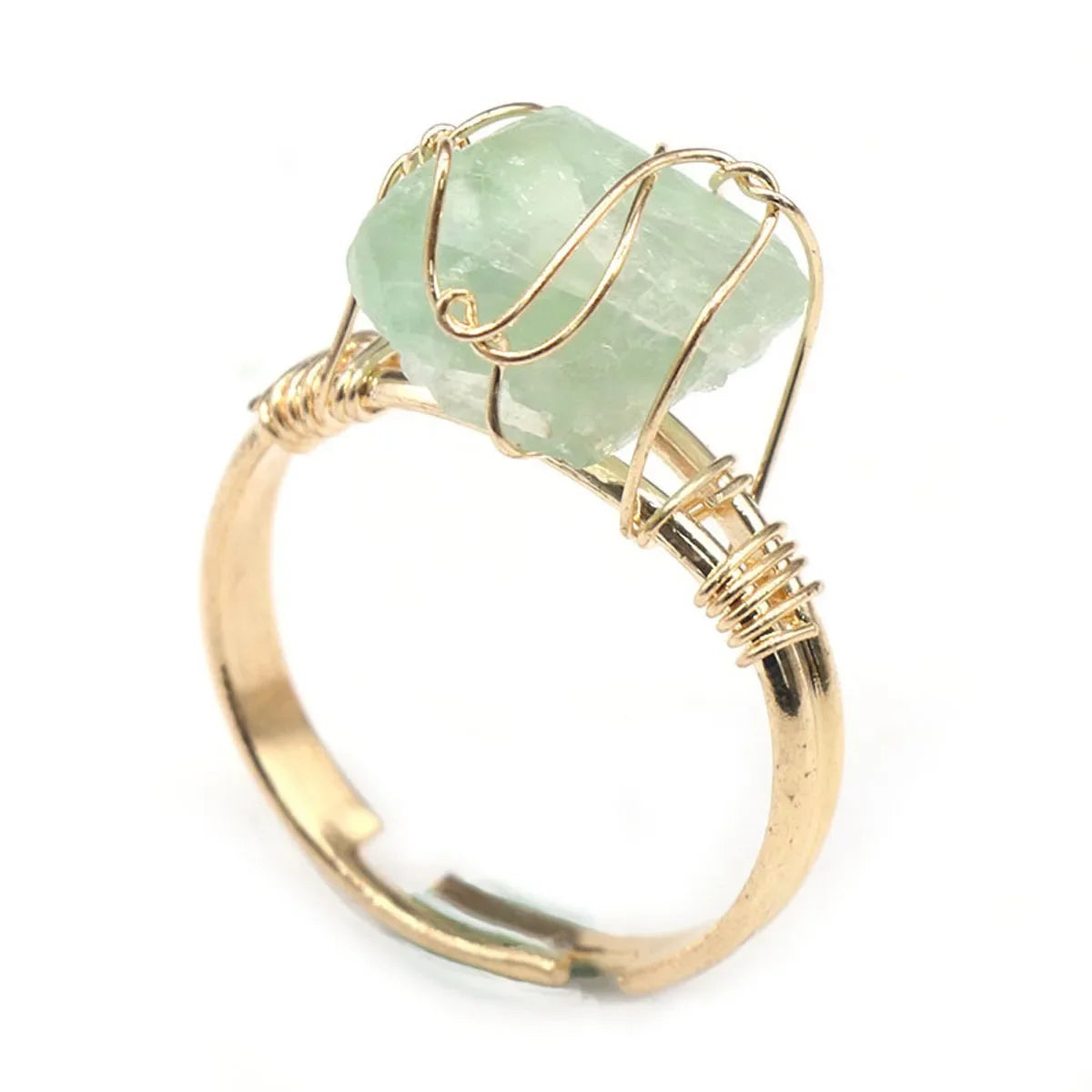 10-20mm Amethyst Rose Quartz Fluorite Natural Stone Irregular Gem Mineral Ring Jewelry Adjustable Hand Woven Ring