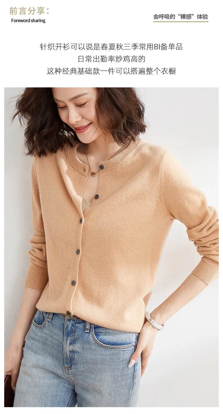 Women Cardigans Sweater O-neck Spring Autumn Knitted Cashmere Cardigans Solid Single Breasted Womens Sweaters 2022 - AIAZ
