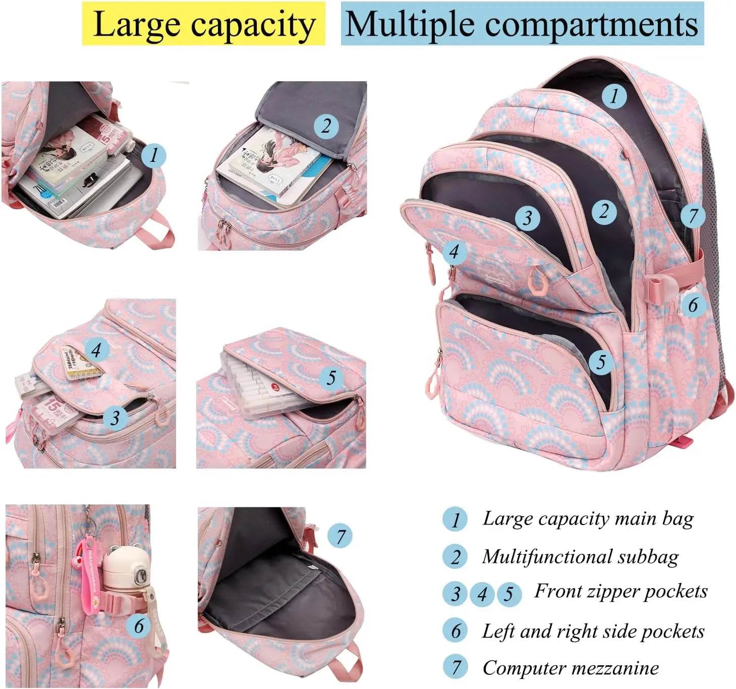 Rolling School Bags for Girls Backpack Children Waterproof School Backpacks with Wheels Middle School Trolley Luggage Back Pack - AIAZ