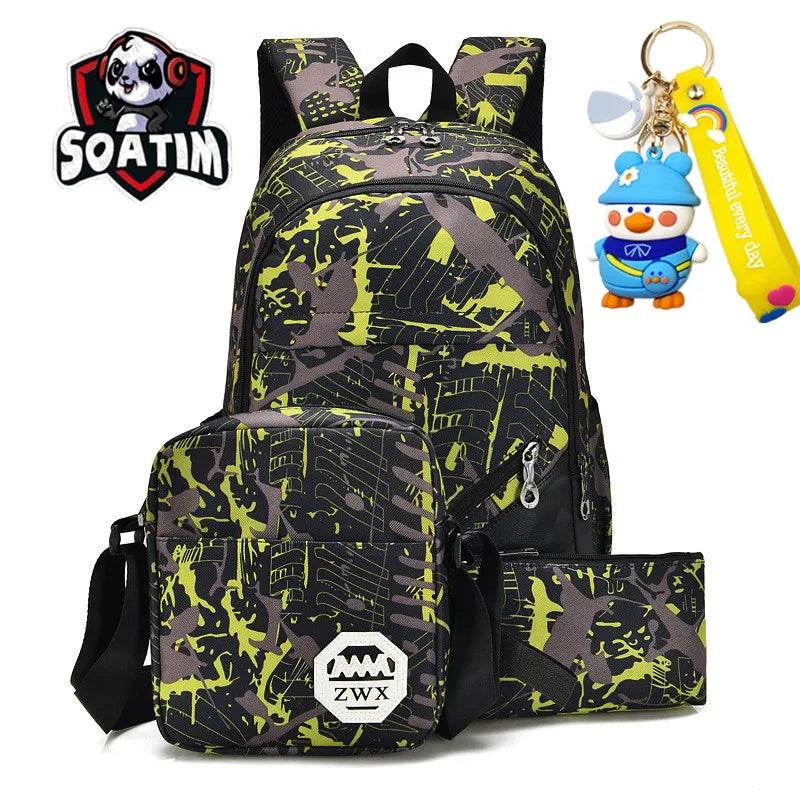 Waterproof travel laptop backpack children School Bags teenager Boys girls camouflage school Backpack set high School backpack - AIAZ