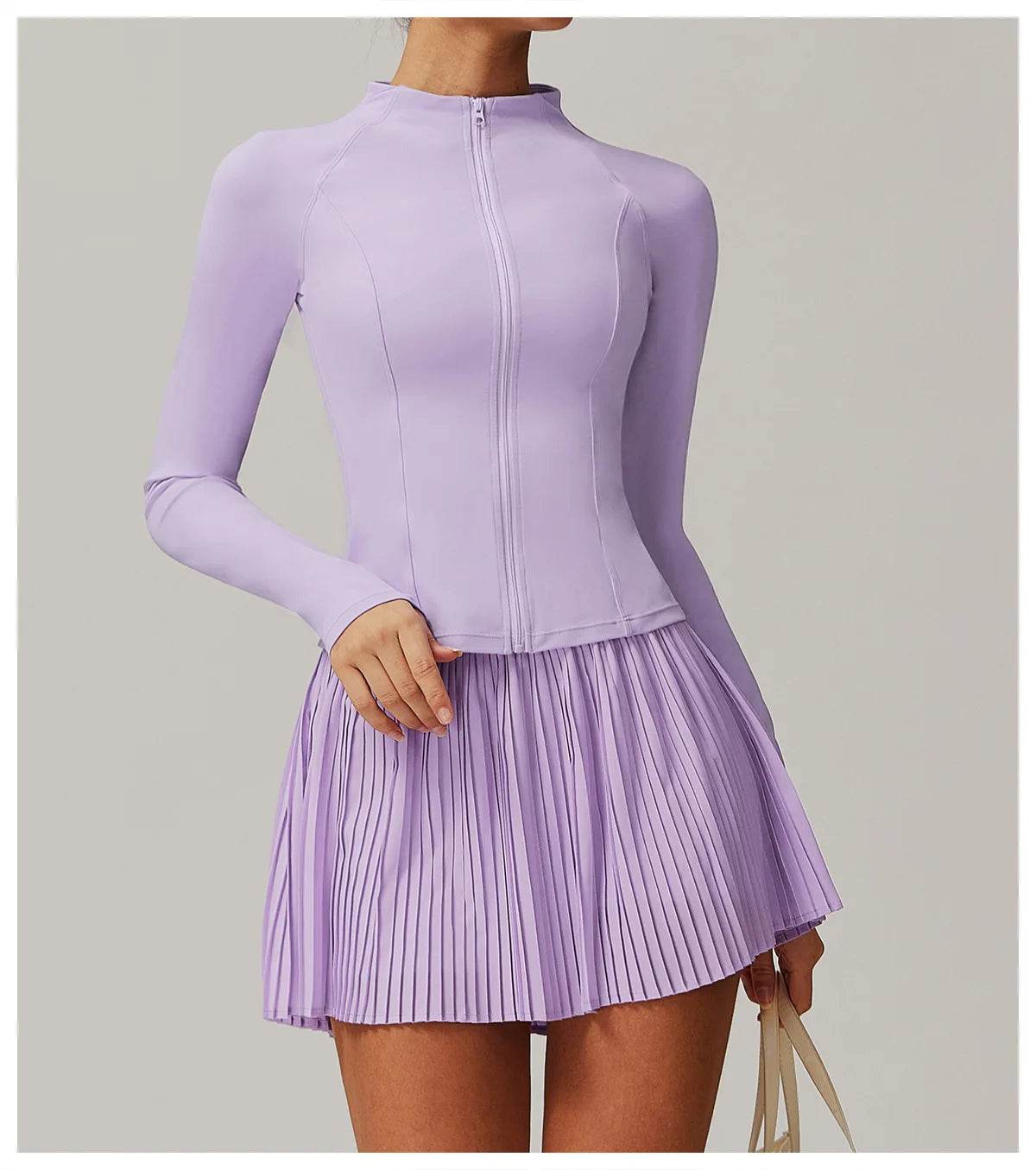 Yoga Sets Workout Sets for Women 2 Pieces Gym Suits Long Sleeved Outfits Zipper Fitness Jacket Running Short Skirt Sportswear - AIAZ
