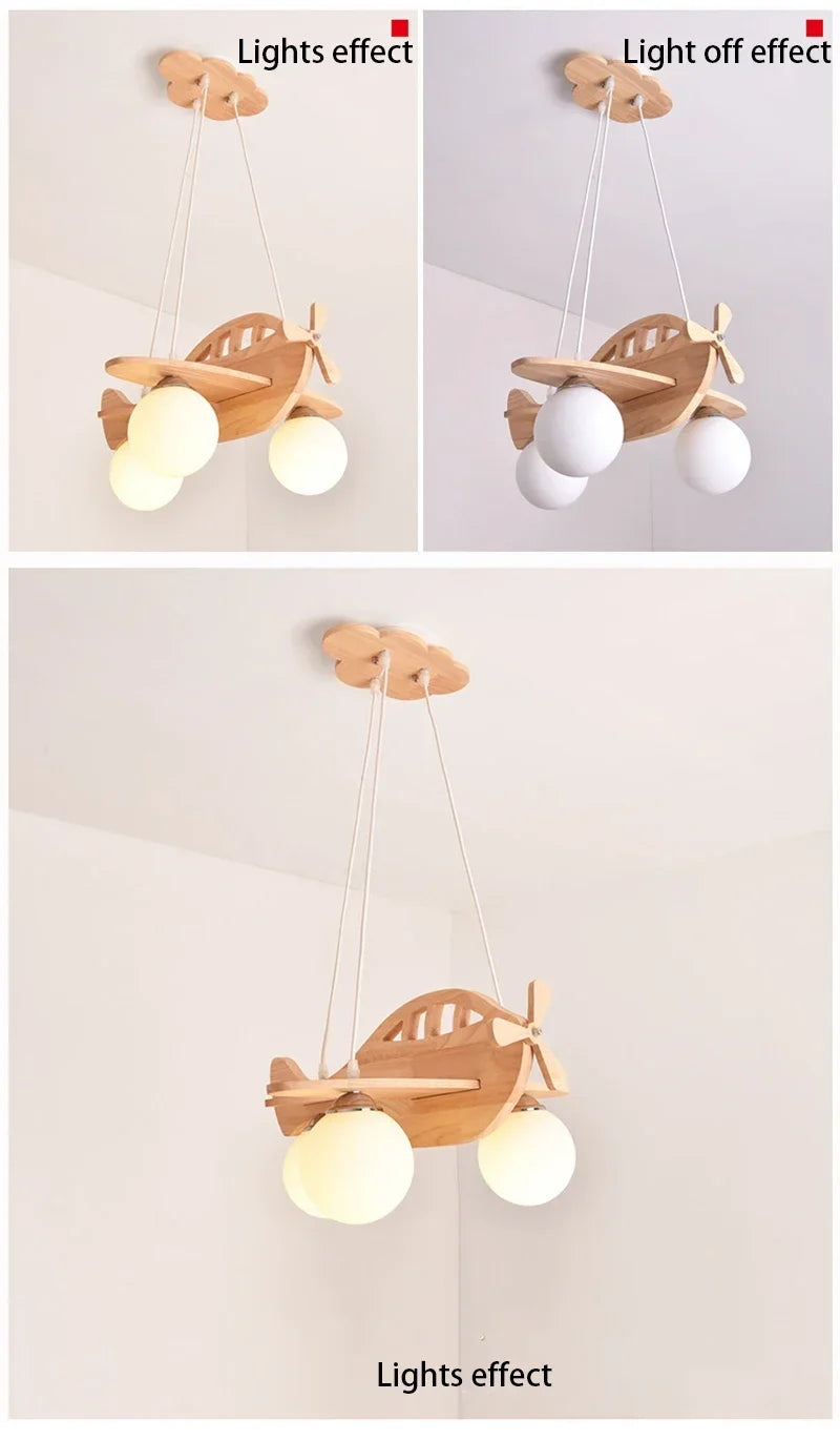 Wooden Handmade Aircraft Hanging Pendant Lights For Bedroom Children Room Decor Suspension Lamps Excluding Light Bulbs