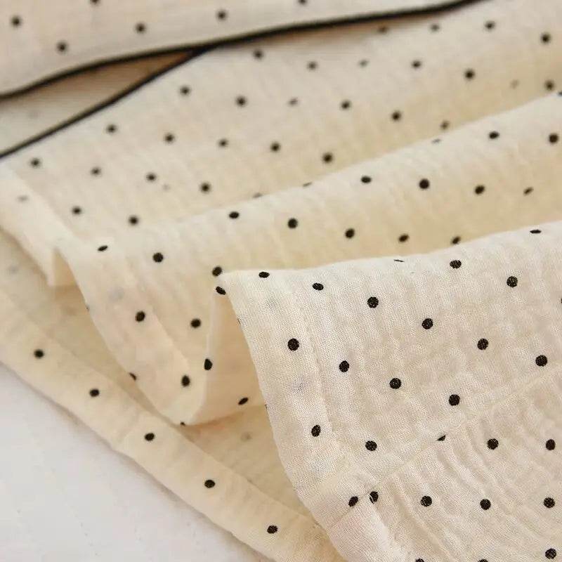 2025 Spring and Autumn New Women's Pajama Set 100%cotton crepe long-sleeved trousers two-piece polka dot cute home wear thin set - AIAZ