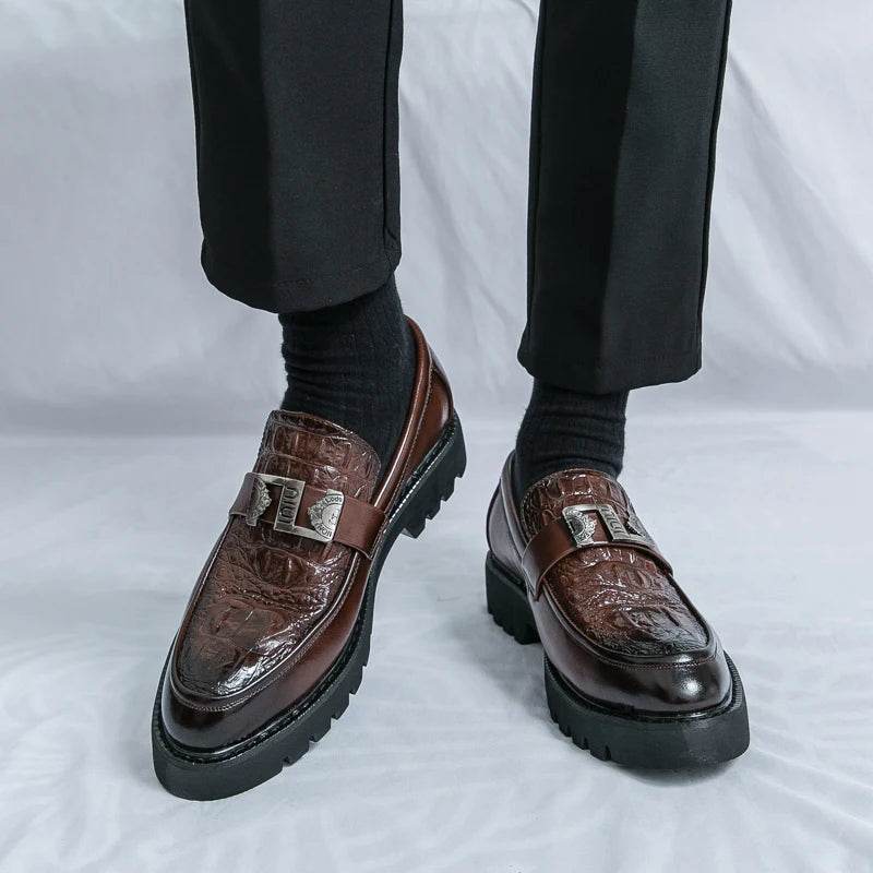 2025 men's party and business loafers, thick-sole men's formal thick-sole shoes, comfortable slip-on fashion casual shoes - AIAZ