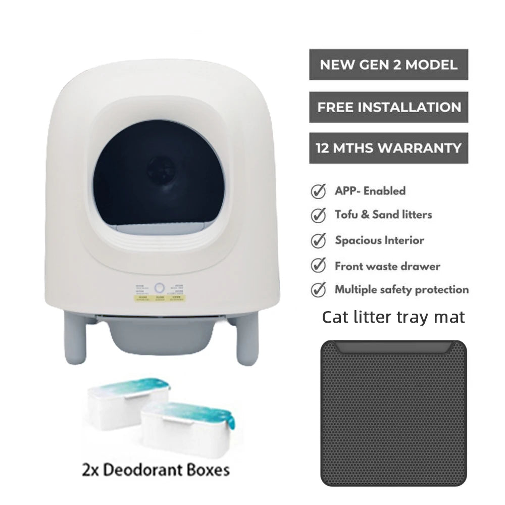 Petree 2.0 pro 2024 New 56L Automatic Smart Cat Litter Box Self Cleaning Fully Enclosed Cat Litter Box Pet Toilet Litter Tray