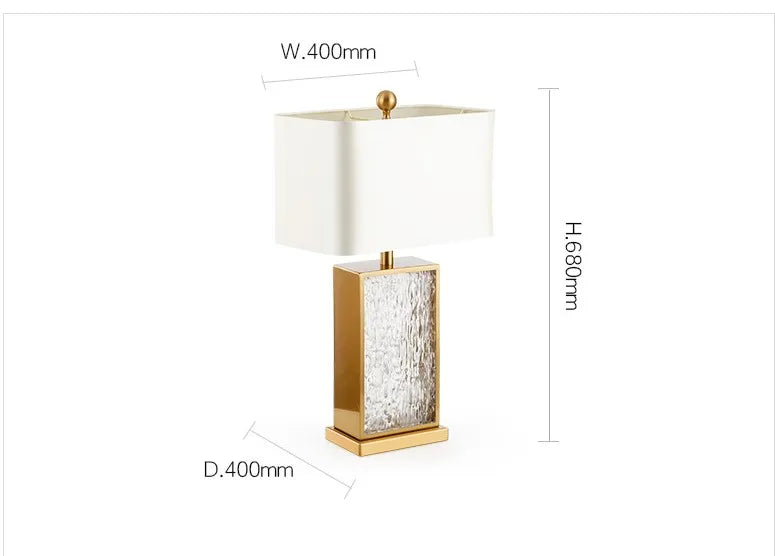 Modern Minimalist Luxury Table Lamp Corrugated Glass Gold Frame Led Desk Light for Bedroom Bedside Study Living Room Home Decor