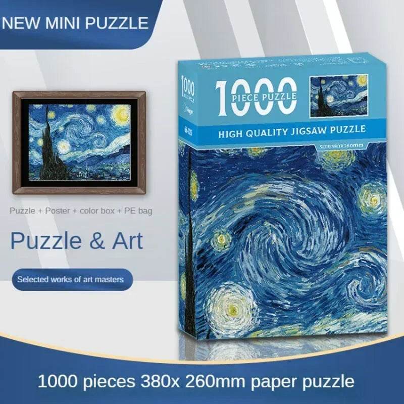 38*26cm Mini Jigsaw Puzzle 1000 Pieces for Adults Famous Oil Painting Van Gogh Puzzle Christmas Gift Toy Educational Toys - AIAZ