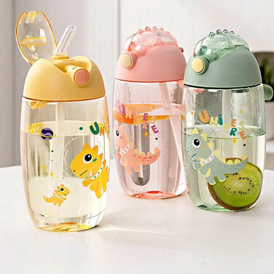 500ml Children's Dinosaur Water Bottle With Silicone Straw Leak Proof Plastic Water Bottle Summer Children's Water Cup - AIAZ