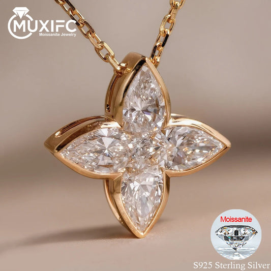 MUXIFC Full Moissanite Pendant Necklaces Fashion Flower Pear/Round Cut Diamond Neck Chain S925 Silver Wedding GRA Jewelry Gifts