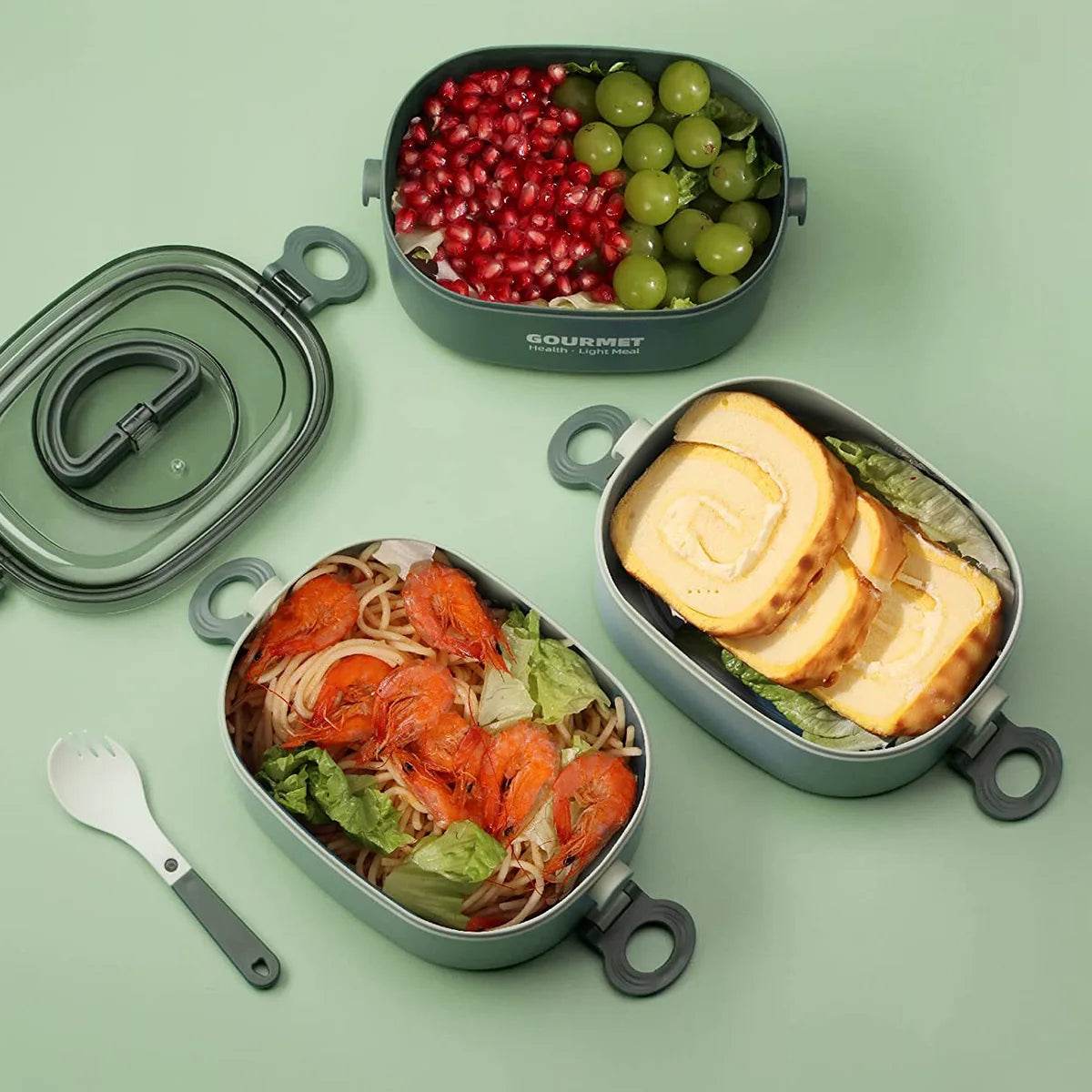 Lunch Box 2000ML 3-Tier Stackable Bento Case Sealed Leak-proof Meal Box Microwave Safe Portable Students Workers Food Container - AIAZ