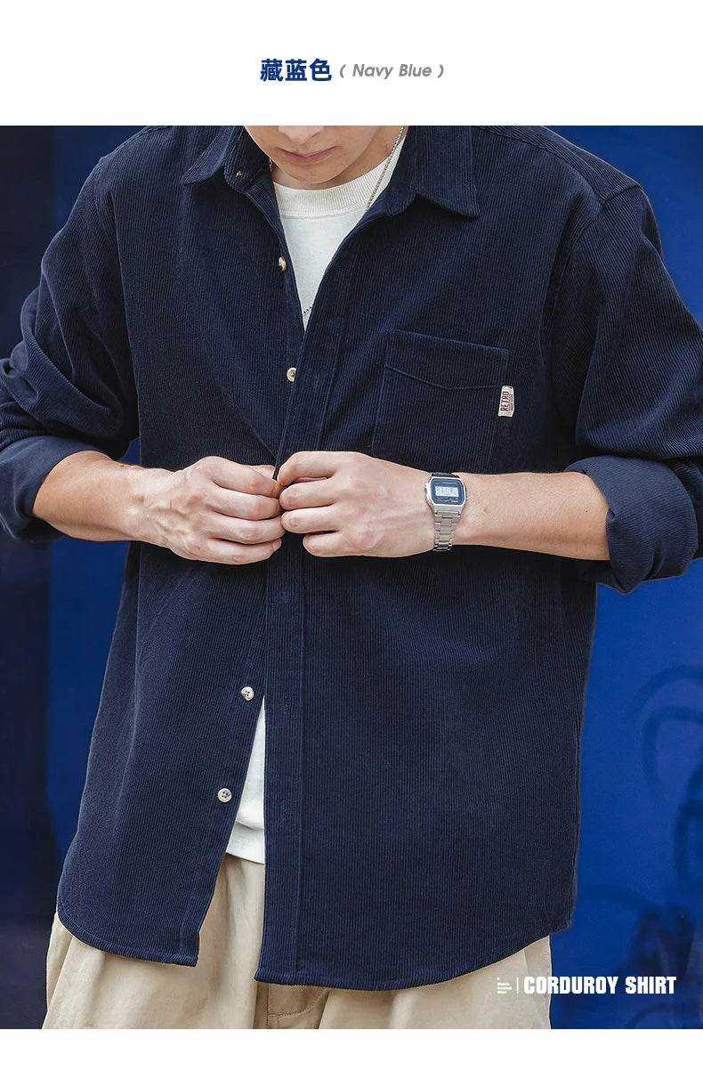 Maden Men's Shirt Casual Corduroy Long Sleeve Shirts Slim Fit Overcoat Spring Fleece Jacket Men's Clothing Retro Fashion Blouses - AIAZ
