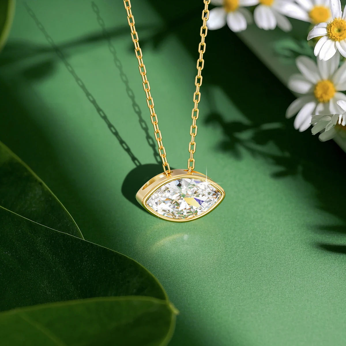 100% 14K Gold Marquise Cut Moissanite Pendant Necklace for Women Wedding Solitaire Choker Minimalist Luxury Collarbone Chain
