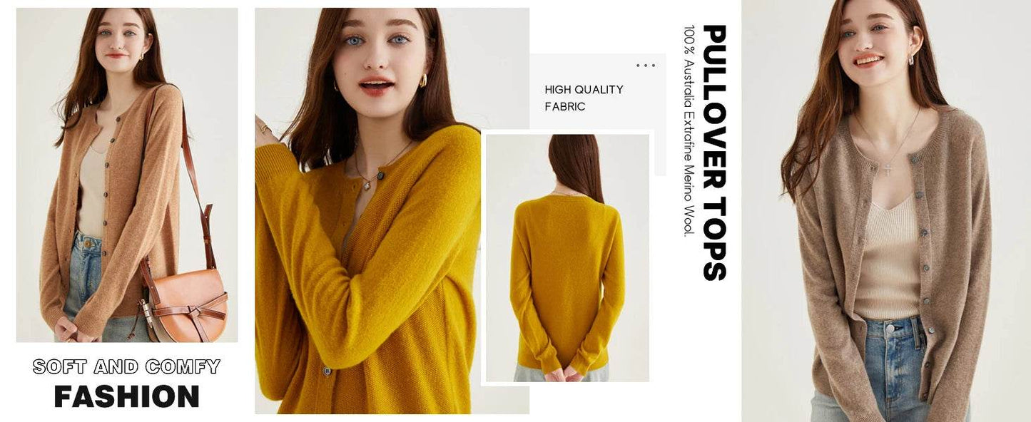 Knit Cardigan for Women Sweater Woman Long Sleeve Top 100% Wool Cardigans Sweaters Vintage Coat Knitwears Jacket Female Clothing - AIAZ