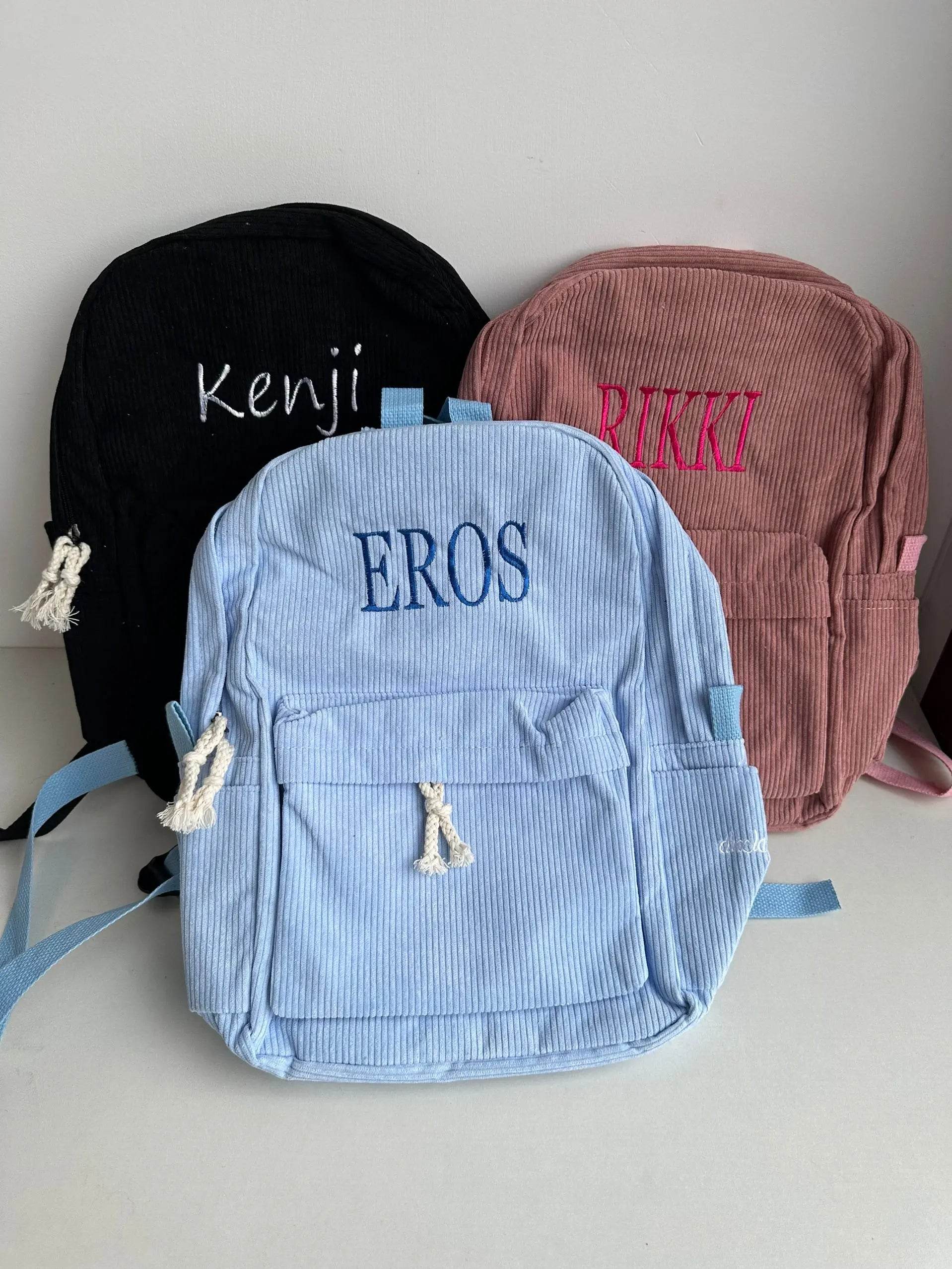 Personalized Kids Backpack, Embroidered Corduroy Backpack,Back to School, Kid name backpack,school bag college,toddler,with name - AIAZ
