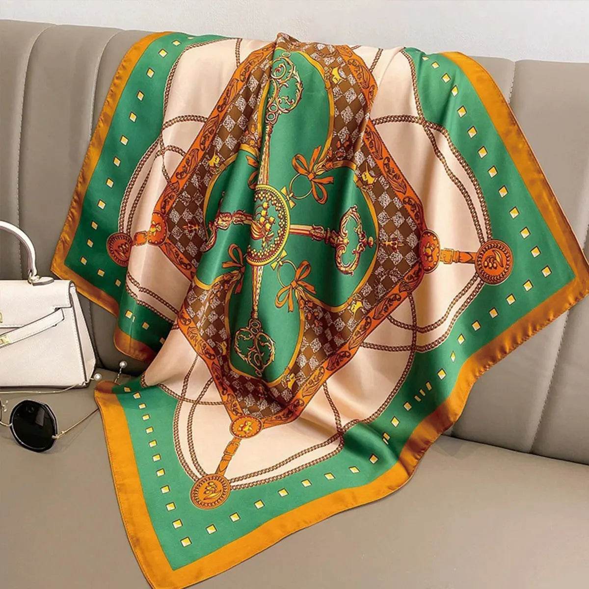 70x70cm Fashionable Korean Style Silk Square Scarf Satin Print Hairband Necktie Hair Accessory Headscarf Versatile Wrap Scarf - AIAZ