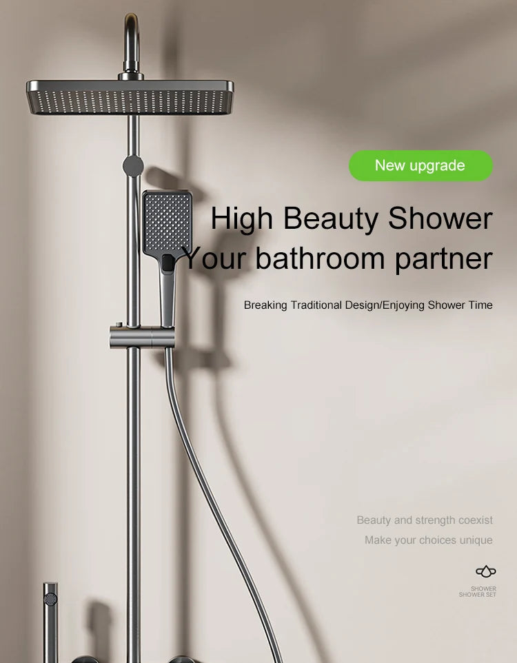 Bathroom Shower Full Set Gray Digital Display Shower System Set  Piano Button With Ambient Light Faucets Shower Head
