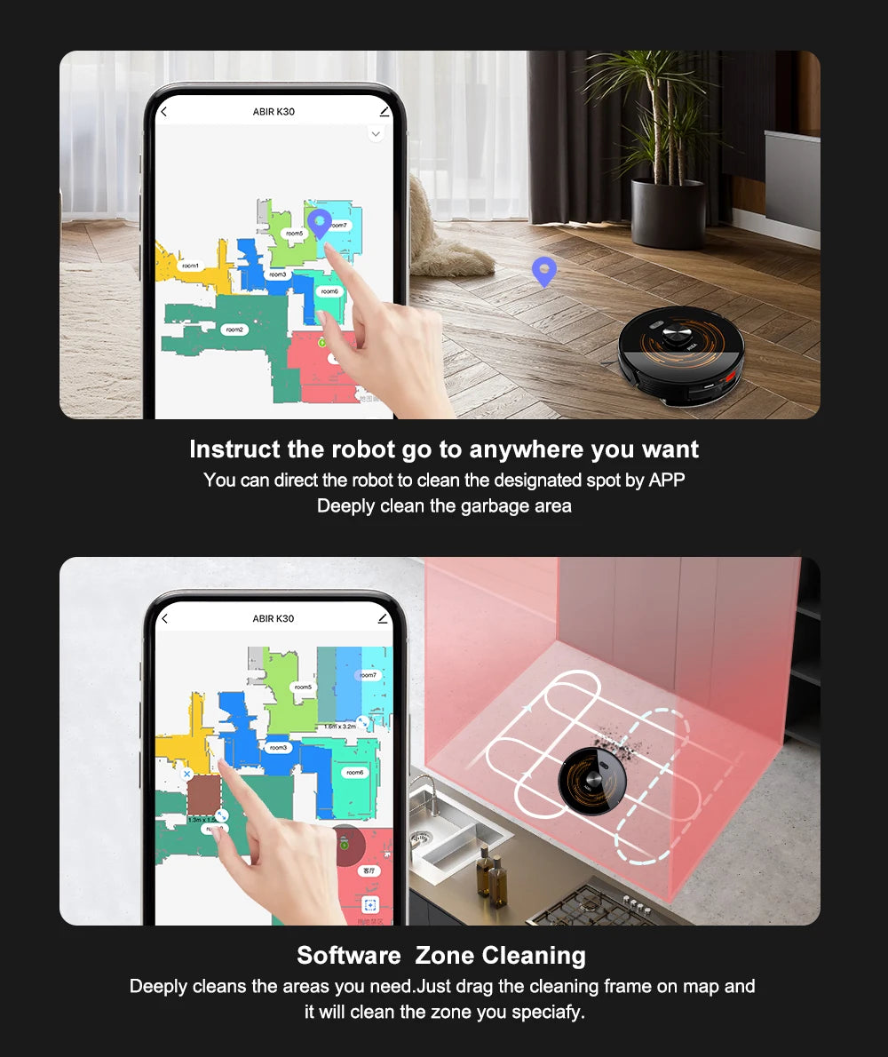Robot Vacuum Cleaner K30 Self-cleaning dustbin, Dual Laser,UV Spot Cleaning,240mins Runtime, Auto Smart Carpet Floor Washing