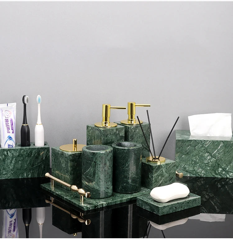 Indian Green Natural Marble Bathroom Accessories Retro Soap Dispenser Soap Dish Toothbrush Holder Tissue Box Bathroom Set