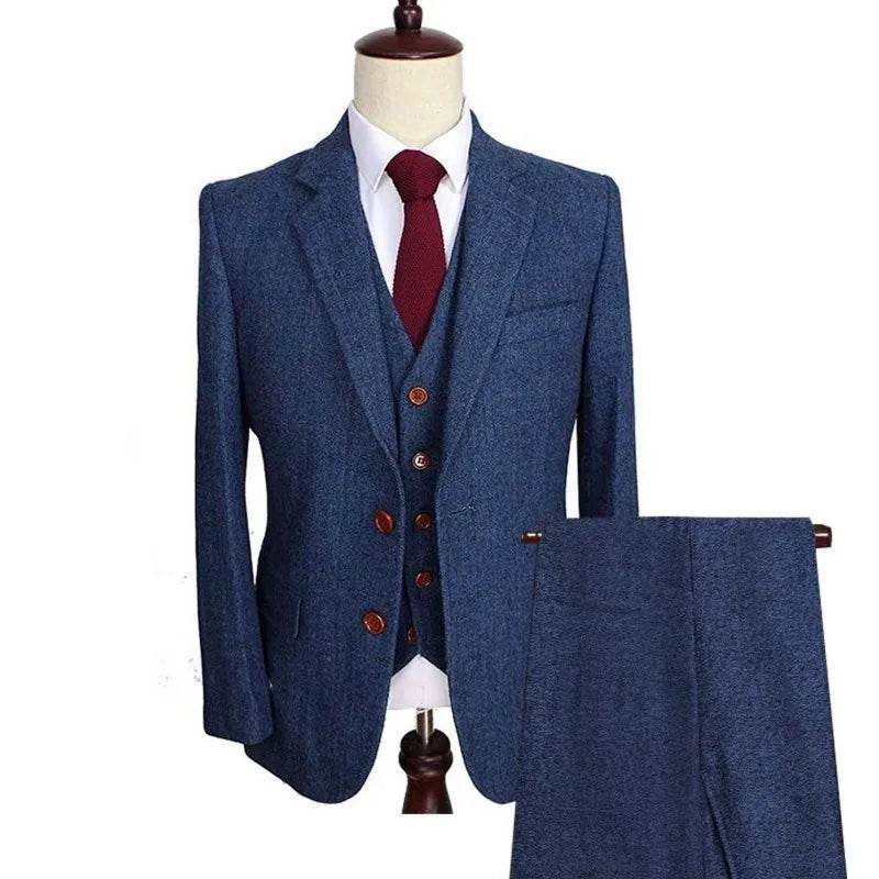 Men Suit 3 Pieces Army Green Tweed Formal Lapel Notch Regular Wedding Groom Banquet Work Tuxedos Set Jacket Vest With Pants - AIAZ