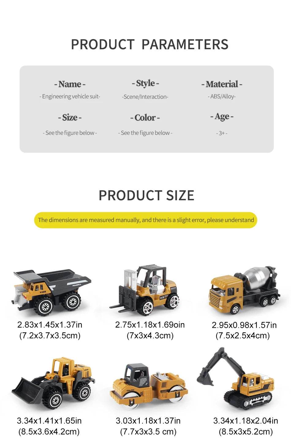 6pcs/set Alloy Engineering Truck Toy Car Classic Construction Model Vehicle Loader Tractor Excavator Toys for 3 years Boys Gifts - AIAZ