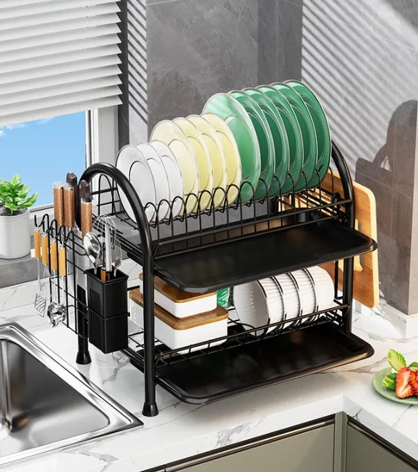 Kitchen Dish Storage Rack Countertop Water Filter Drying Bowl Basket Chopsticks Plate Storage Drain Bowl Shelf
