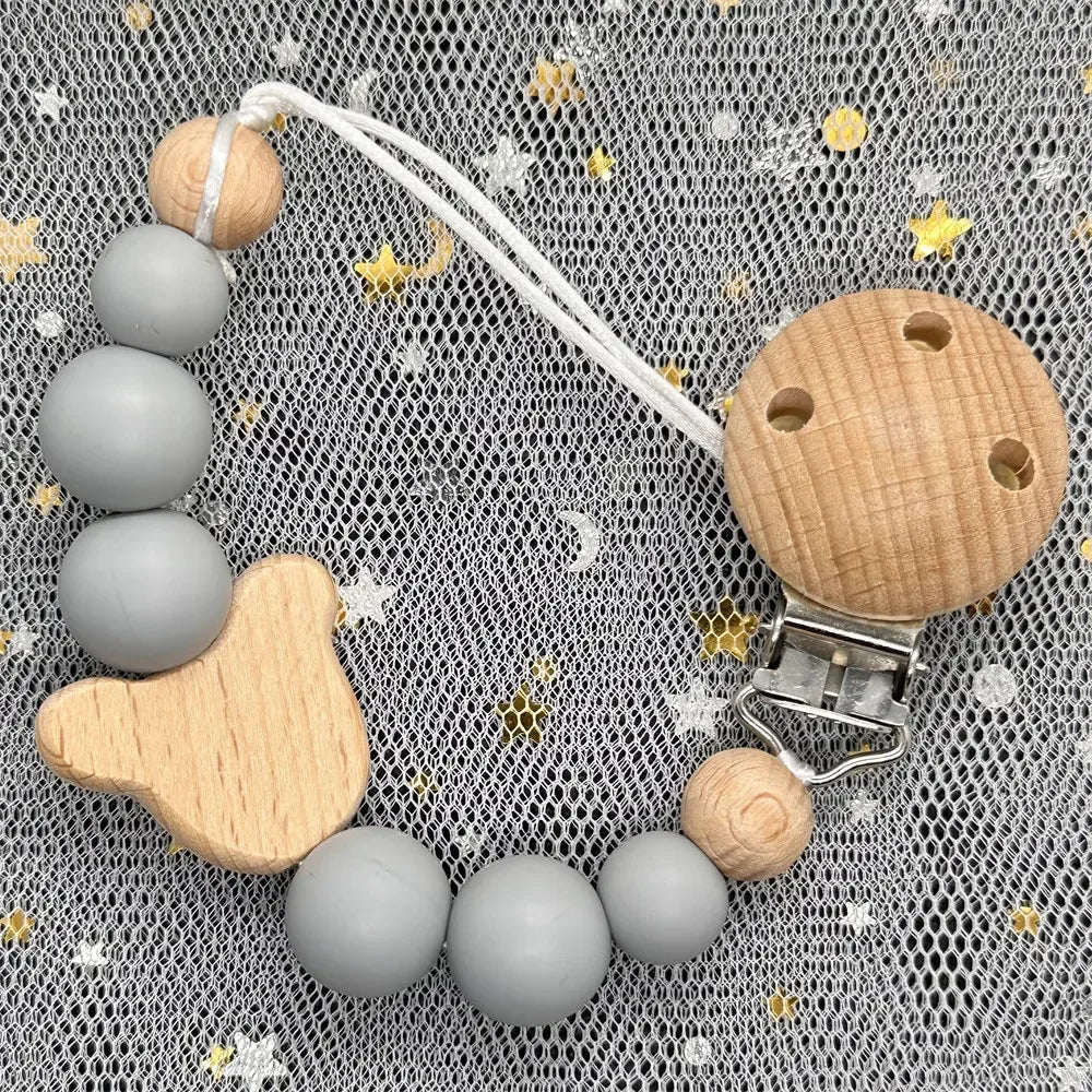 Custom Personalized Name Baby Pacifier Clip Bear Pacifier Chain Holder for Baby Teething Soother Chew Toy Food Grade Dummy Clips