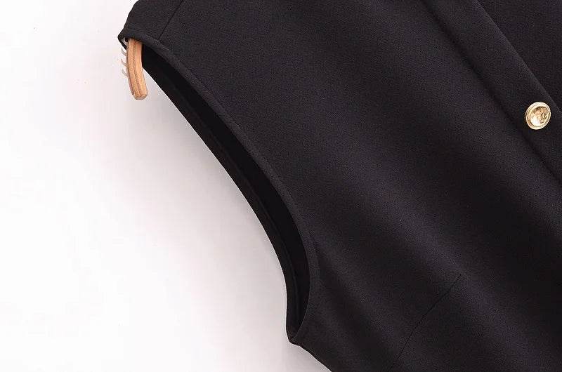 MUJER 2025 Womens Dresses Black Office Long Dresses for Women Spring Sleeveless Midi Dress Woman Belt Button Women's Dress Vest - AIAZ