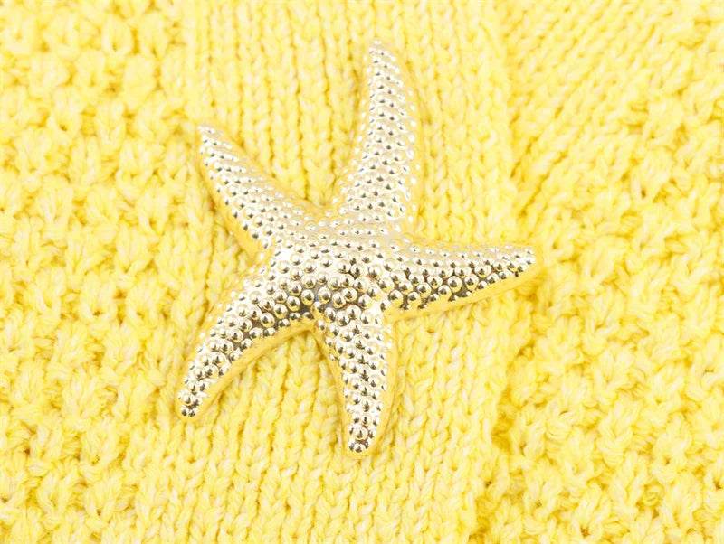 Women's cardigan new summer style for 2025 yellow short-sleeve knitted jacket star button decoration casual fashion - AIAZ
