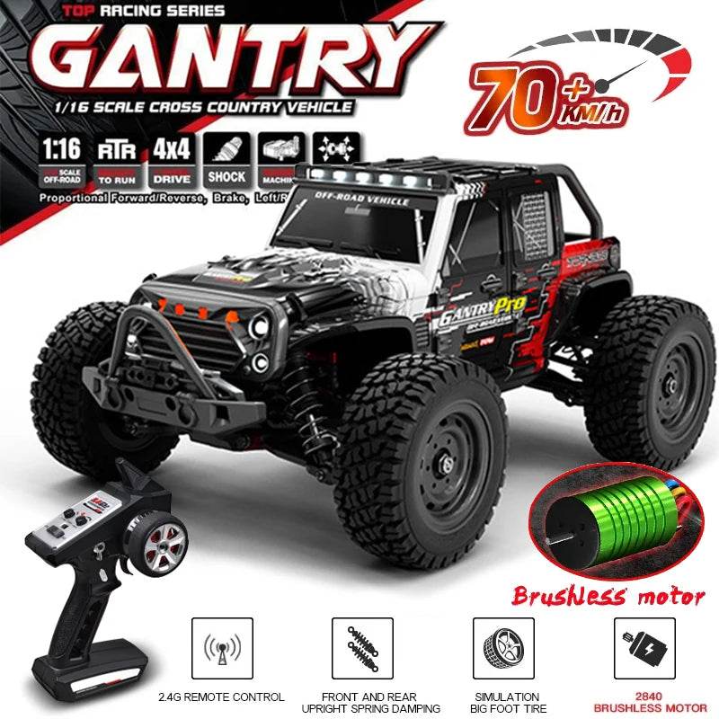 16103PRO 2.4GHz 70KM/H Professional RC Car: Brushless Motor, 1:16 Scale 4WD High-Speed Off-road Climbing Vehicle Wtith LED Light - AIAZ