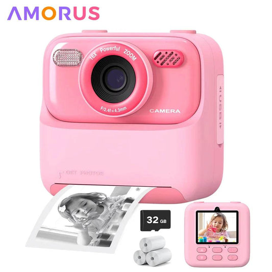 AMORUS Kids Camera Instant 1080P HD Dual Lens Selfie Digital Camera for Girls Boys Christmas Birthday Gifts Toys With 32G Print - AIAZ