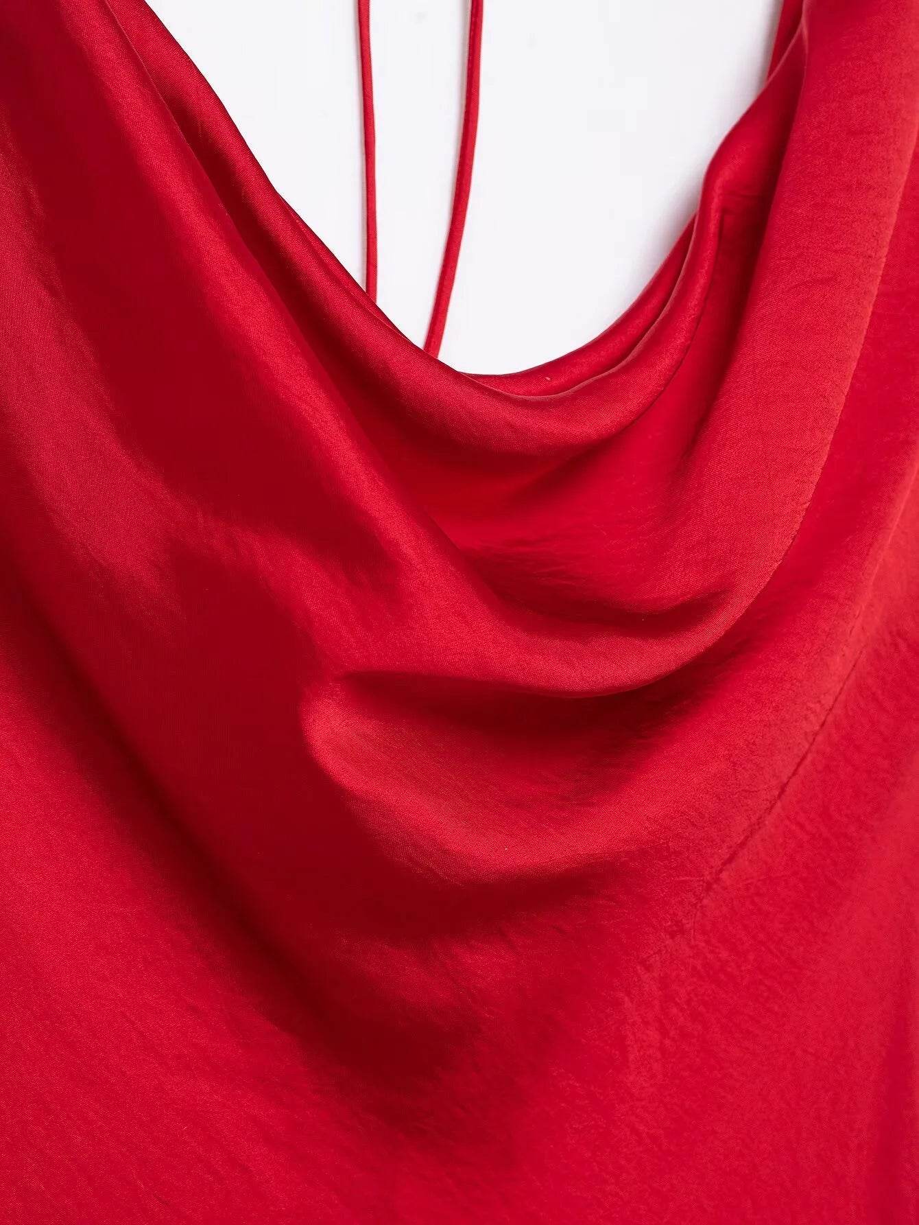 2025 Woman Fashion Solid Sexy Hanging Neck Backless Ruffled Dress Casual Slim Sleeveless Midi Long Dresses Vestidos Mujer - AIAZ