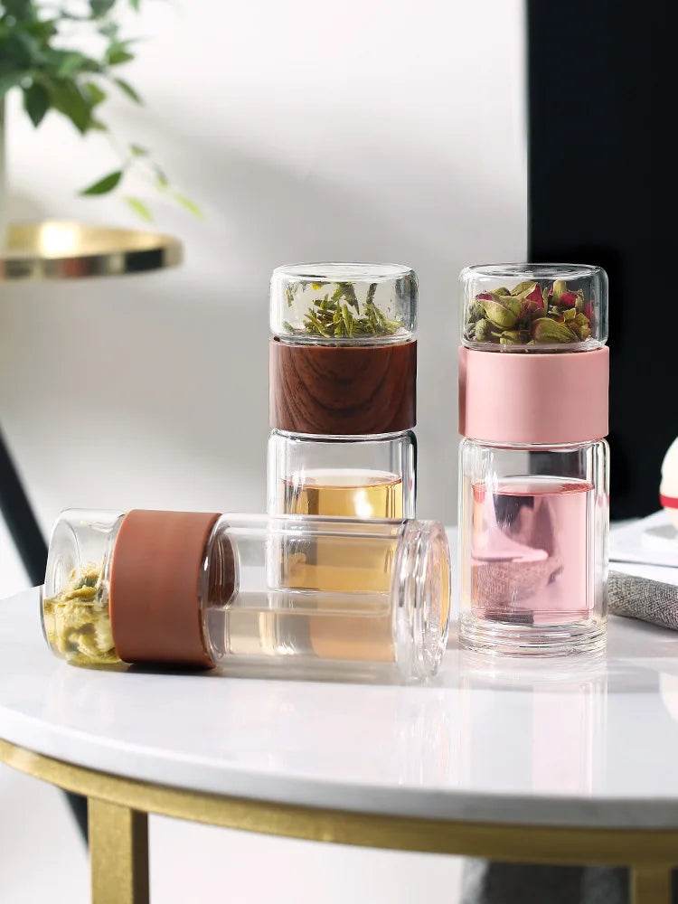 High Quality Double Glass Water Bottle With Case Tea Drink Bottle Infuser Tumbler Drinkware Waterbottle Eco-Friendly - AIAZ
