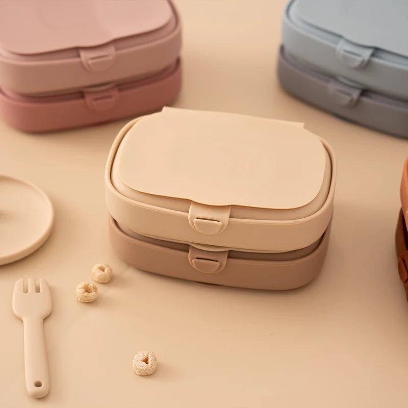Food Grade Silicone Baby Lunch Box Leak-Proof Toddler Divided Food Container with Lid Bento Box Children Safe Tableware BPA Free
